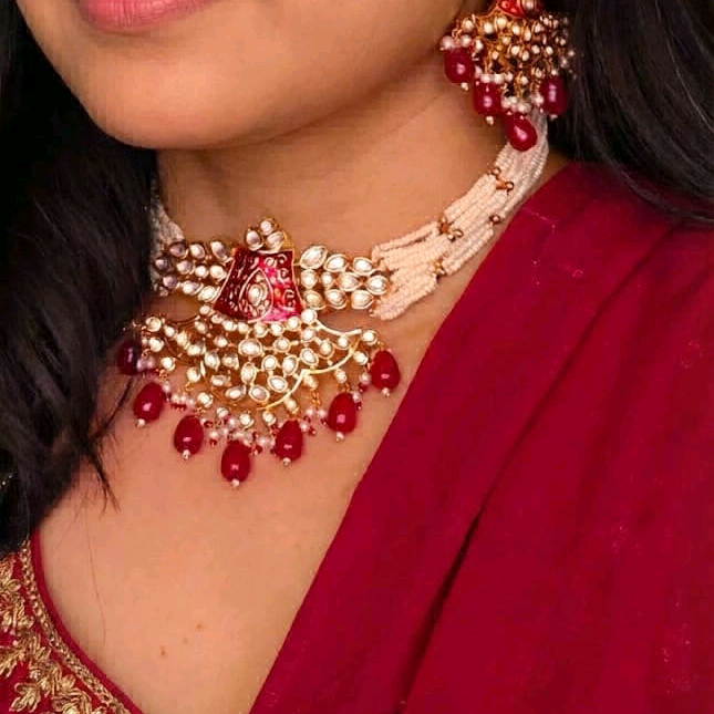 Pink Enamel Kundan Choker set 